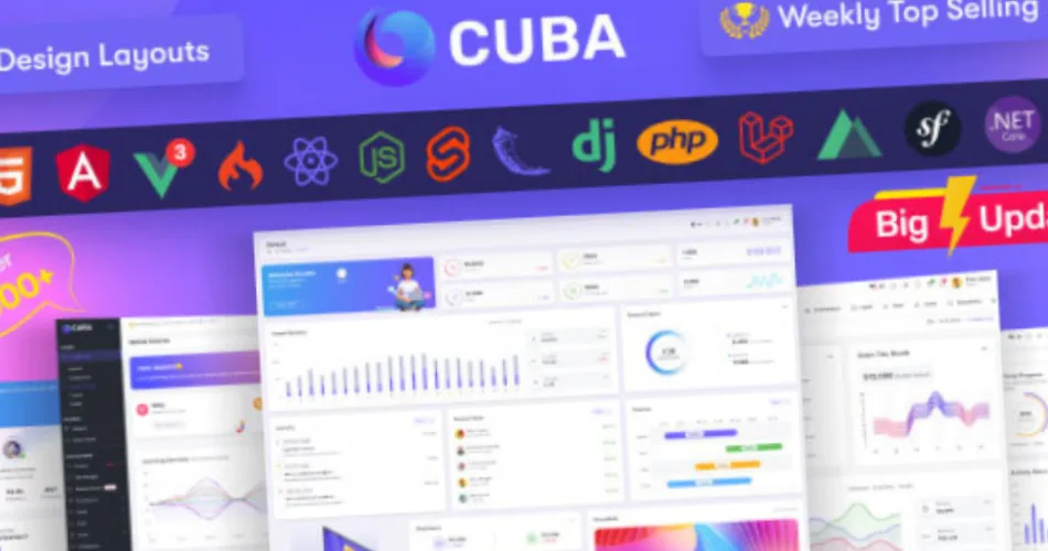 Cuba HTML, React, Angular, Vue 3, Nuxt, Next Js, Node , Asp.Net, Laravel Admin Dashboard Template